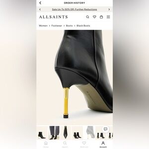 All Saints Black Ankle Boots with Textured Leather and High Heel